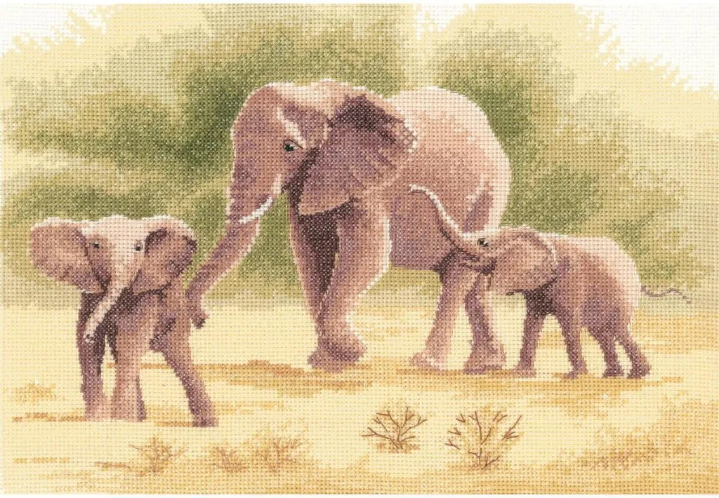 Kit Broderie Heritage Point de Croix Elefanten PGEL646-A 32x22cm