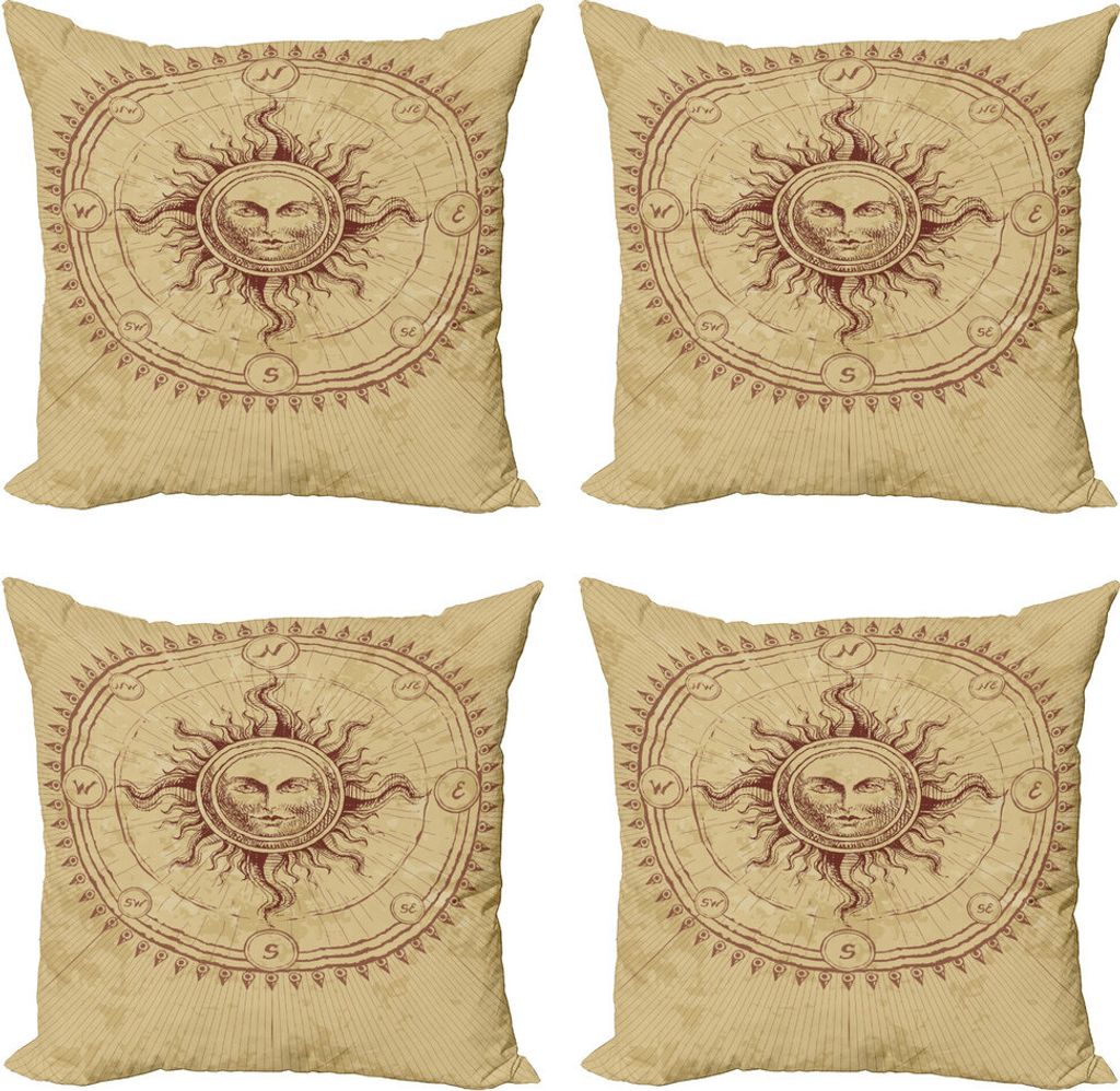 ABAKUHAUS Jahrgang Kissenbezug Set (4 Stück), Antique Roman Sun-Stein, Moderner Doppelseitiger Digitaldruck, 45 cm x 45 cm, Hellbraun