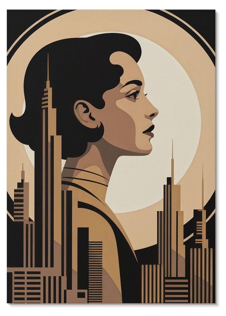 POSTER - 29x42 cm (A3) - Lena "Leni" Moreau - Silhouette einer Frau, umgeben von Wolkenkratzern - Wandbild für Wohnzimmer Schlafzimmer & Flur, Mod...