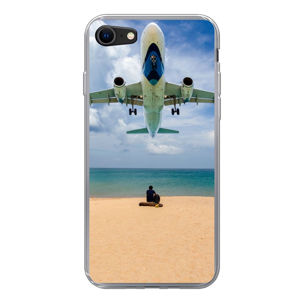 MuchoWow Handyhülle Schutzhülle Hülle für iPhone SE 2022 Strand - Meer - Flugzeuge Silikon Softcase Handy Hülle - Schutzhülle