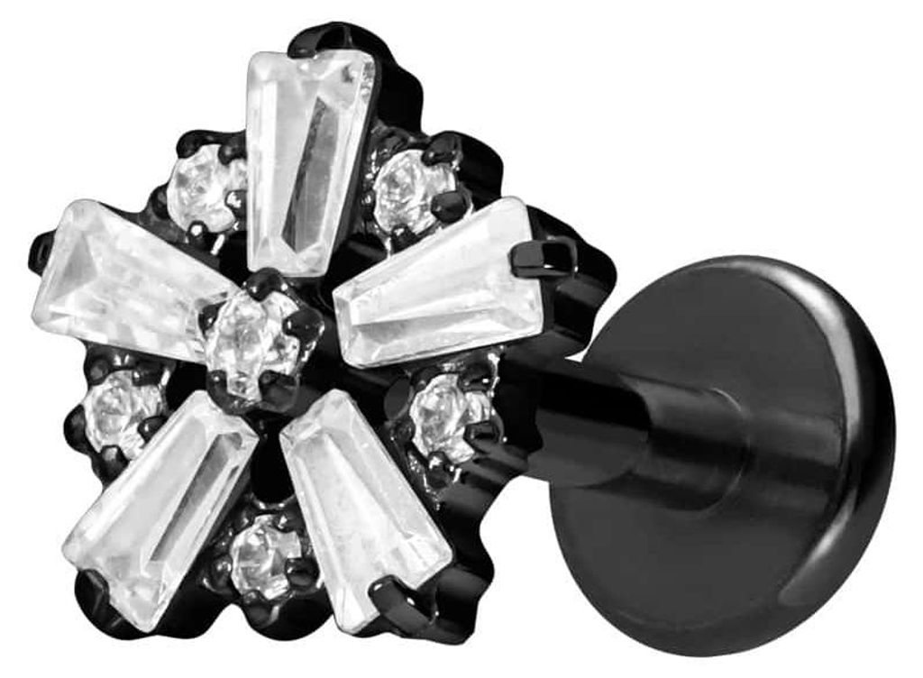 Ohrpiercing, Nasenpiercing Titan Labret mit Innengewinde SCHNEEFLOCKE Schwarz Stablänge: 6mm | Stabstärke: 1,6mm