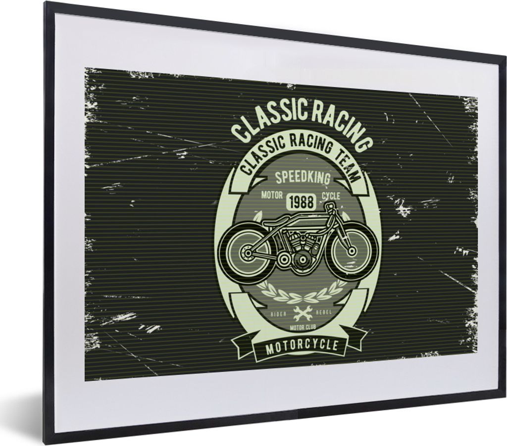 MuchoWow MuchoWow Gerahmtes Poster Motorrad - Vintage - Zeichnung 40x30 cm - Poster mit zchwarzem Bilderrahmen - Bilderrahmen - Poster im Rahmen