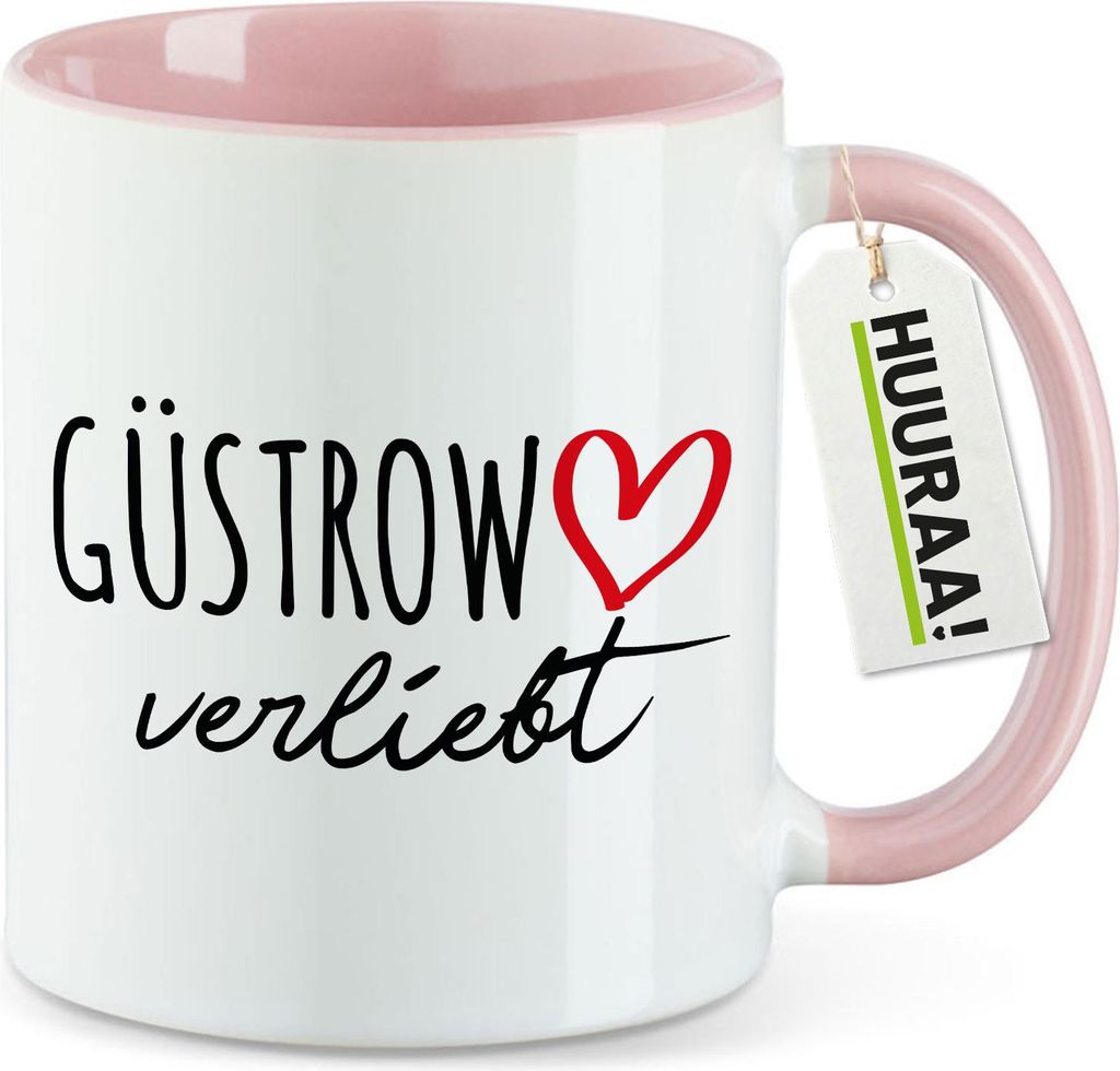 Huuraa Kaffeetasse Güstrow verliebt 330ml Rosa Keramik Kaffeebecher Geschenkidee