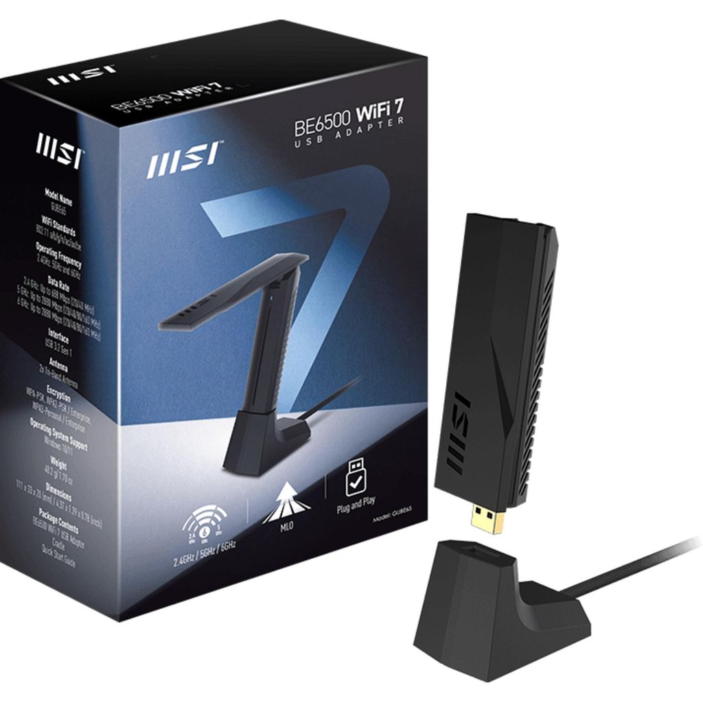 MSI GUBE65, MSI BE6500: Adaptador USB WiFi 7 Imagen del producto 
