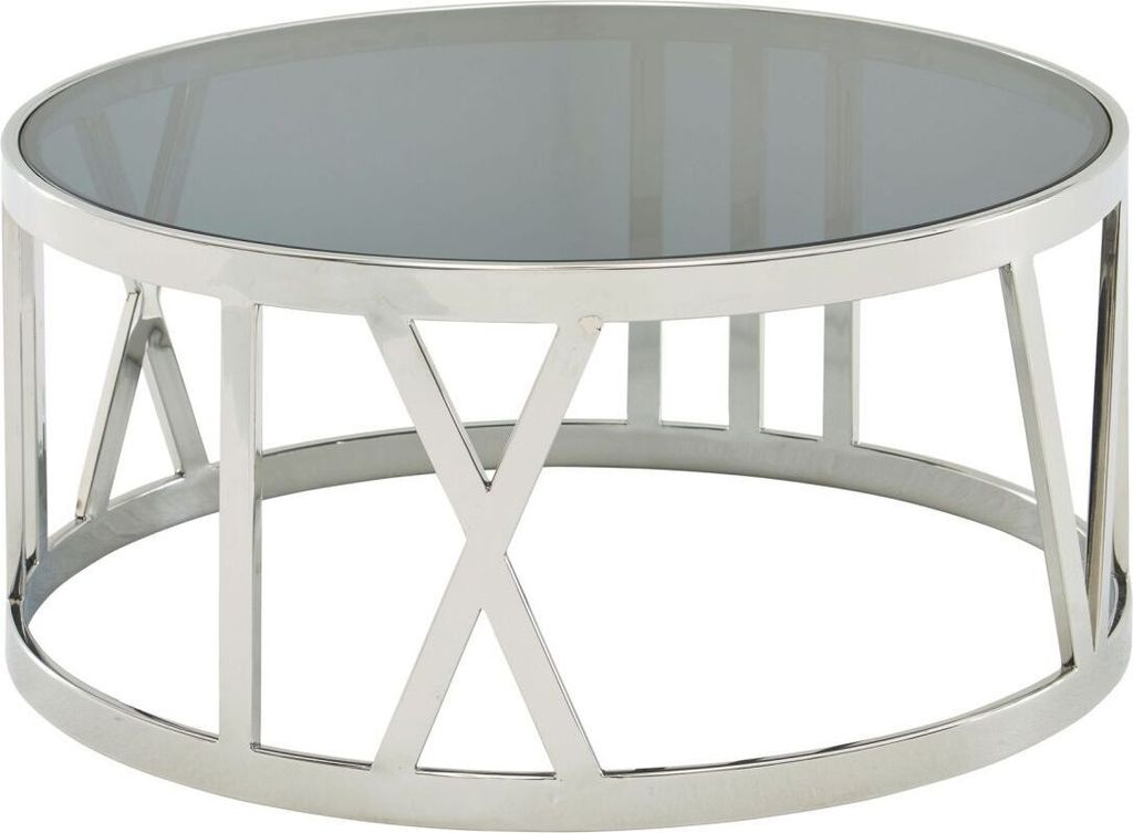 Couchtisch Glas Metall 60x60x30 cm Sofatisch Silber, Design Wohnzimmertisch Rund, Kleiner Kaffeetisch Modern, Beistelltisch Anstelltisch Wohnzimmer