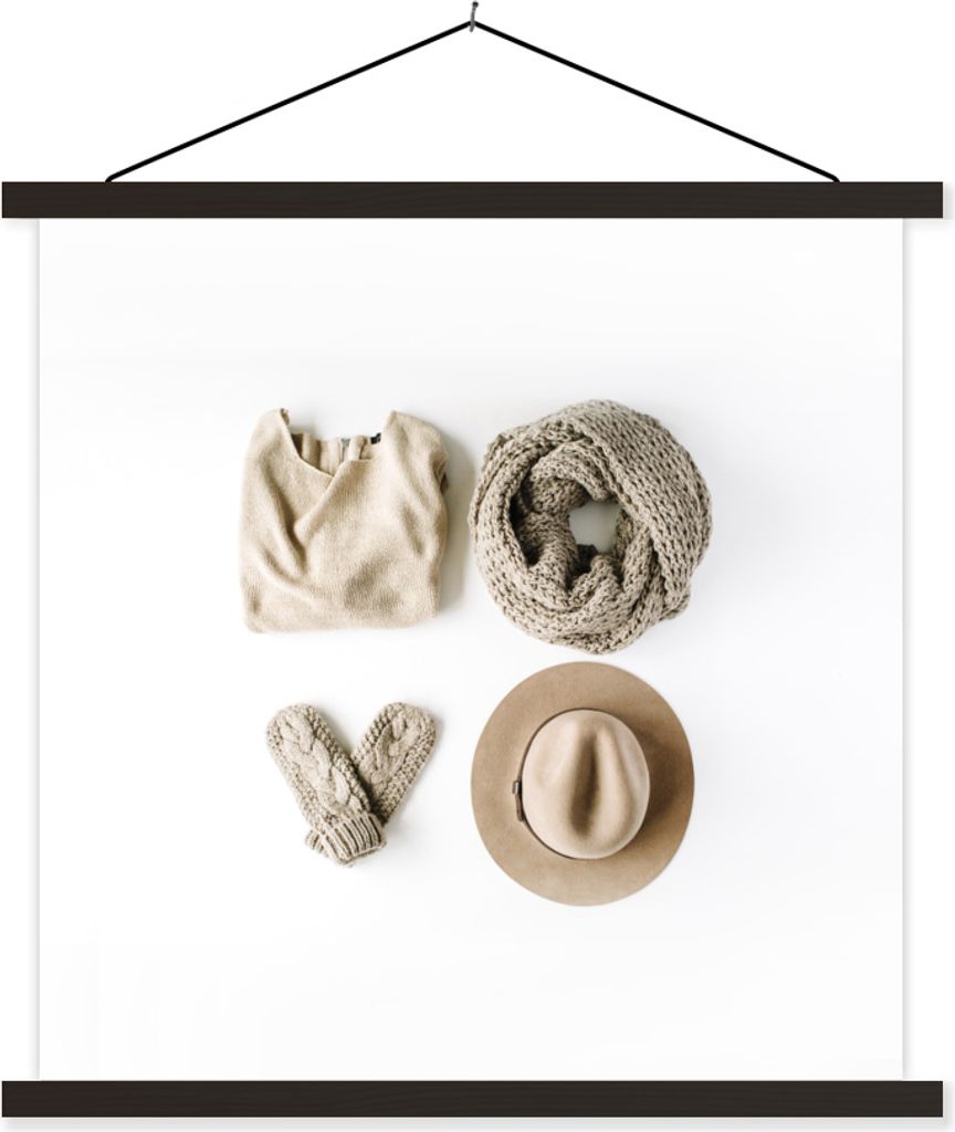 MuchoWow Textilposter Winter - Kleidung - Schal 120x120 cm mit schwarzem Rahmen - Aufhängungsset