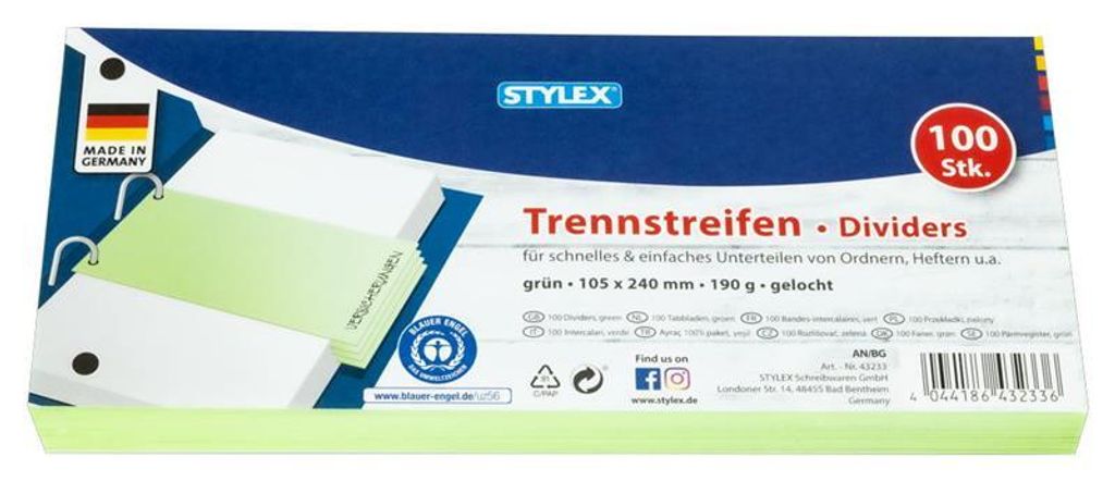 Dělící pásky Stylex - 10,5 x 24 cm - zelené - 100 kusů Obrázek produktu 