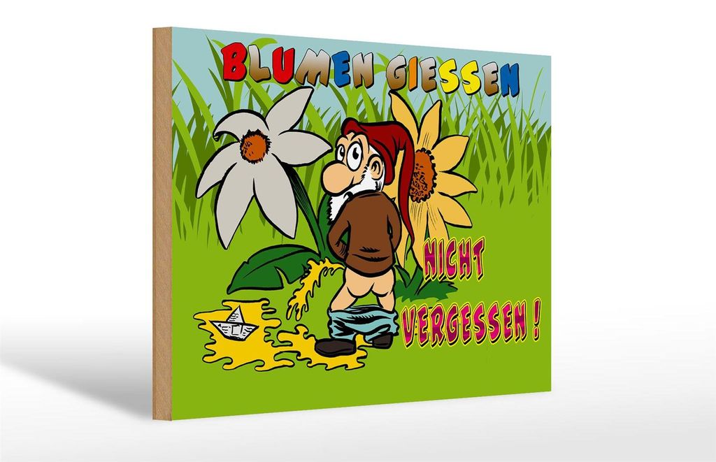 Holzschild Spruch 30x20cm Blumen giessen nicht vergessen Produktbild 