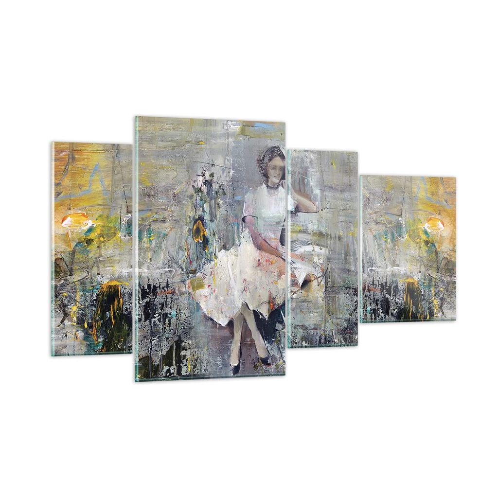 Bilder auf glas - 4 Teile - Zeitgenössisch Malerei Frau - 120x70cm - Glasbilder - Wandbilder - Bilder - Wanddekoration aus Glas - Glas Bilder - Wa...