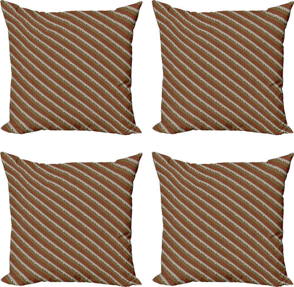 ABAKUHAUS Khaki-Streifen Kissenbezug Set (4 Stück), Dschungelpflanzen Motif, Moderner Doppelseitiger Digitaldruck, 45 cm x 45 cm, Mehrfarbig
