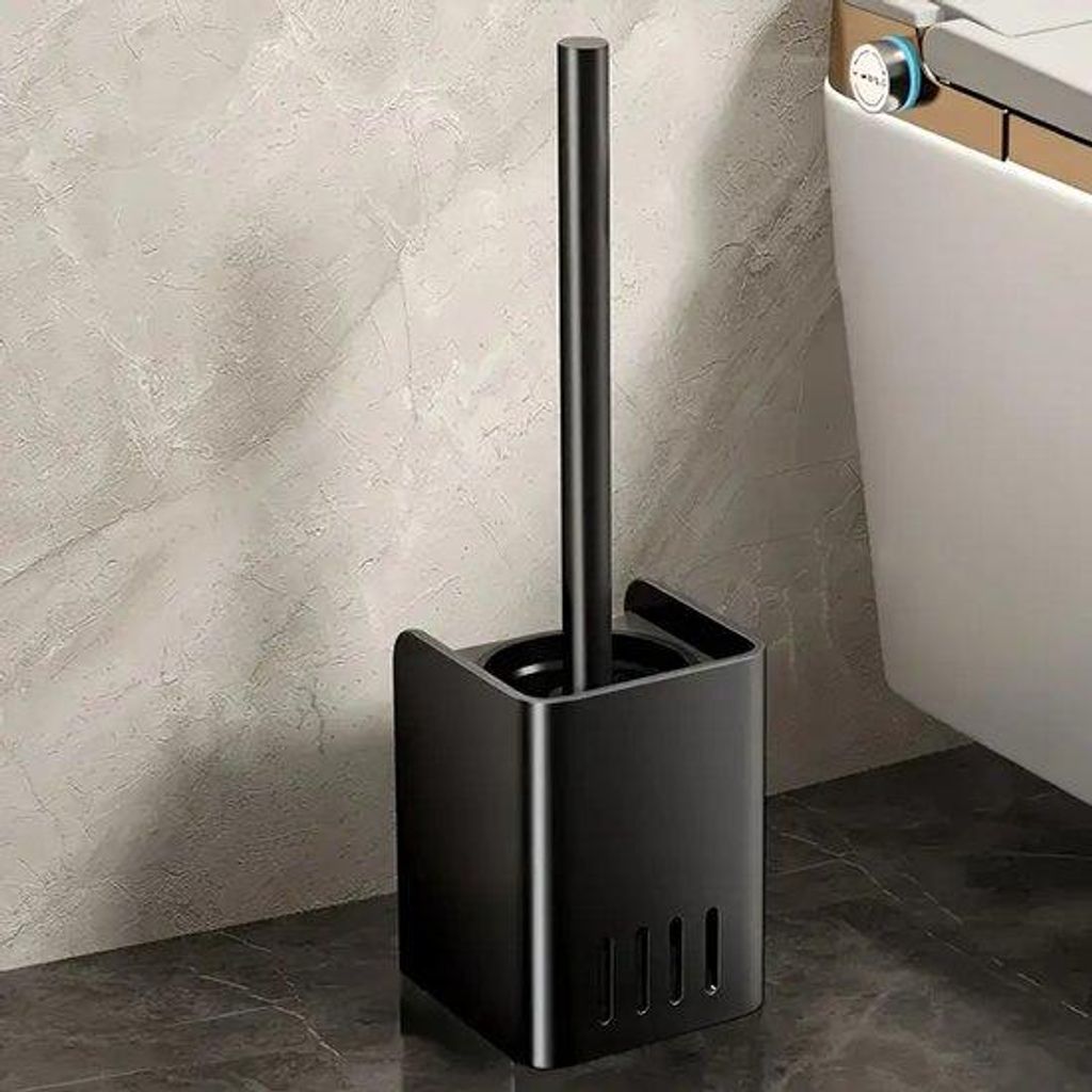 Vierkante aluminium toiletborstel, zwart, voor in huis