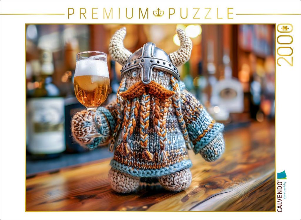 CALVENDO Puzzle Wikinger Einherjer mit einem Glas Bier. Gehäkelt. | 2000 Teile Lege-Größe 90x67cm Foto-Puzzle für glückliche Stunden