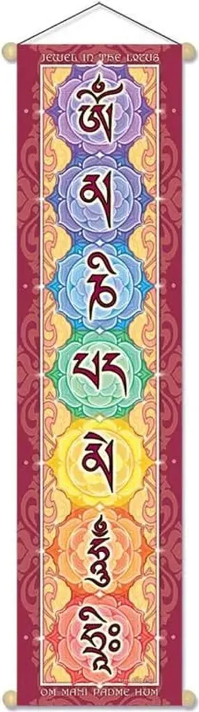 Bannière Mantra Om Mani Padme Hum Hri - Drapeau de Prière 15x60 cm