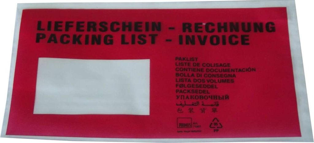 Lieferschein Rechnung Versandtasche 1000 Stück DIN Lang