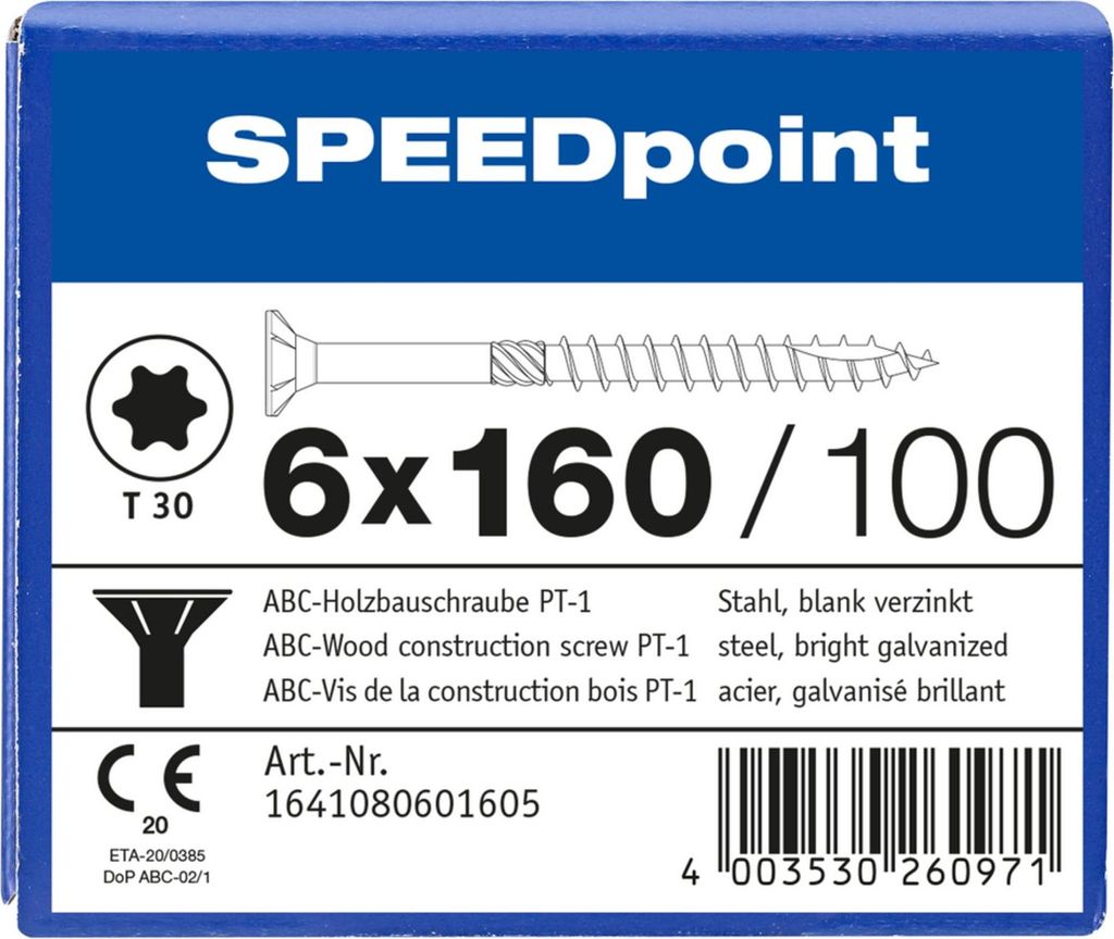 ABC SPEEDpoint Holzbauschraube Senkkopf T30 Teilgewinde Produktbild 