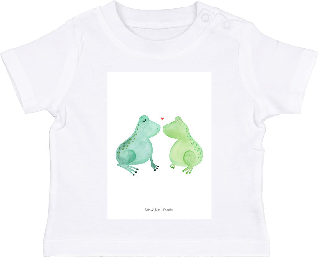 Mr. & Mrs. Panda Babyshirt Frosch Liebe 12. - 18. Monat - Weiß - Geschenk, Kinder Shirt, Küssen, Baby Jerseyshirt, Pärchen, T-Shirt, Verheiratet...