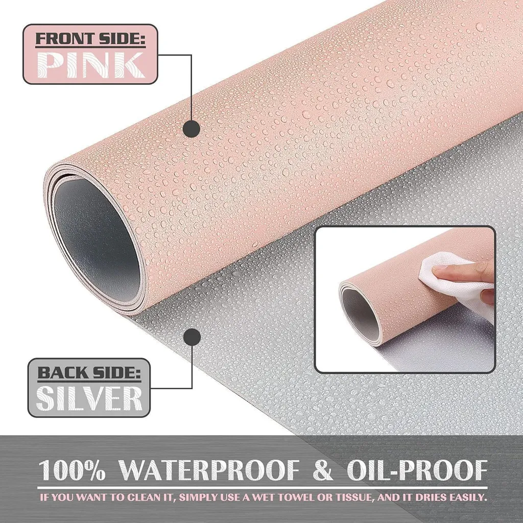 Tapis de Bureau Rose et Argent 80x40 cm Double Face en Cuir Synthétique