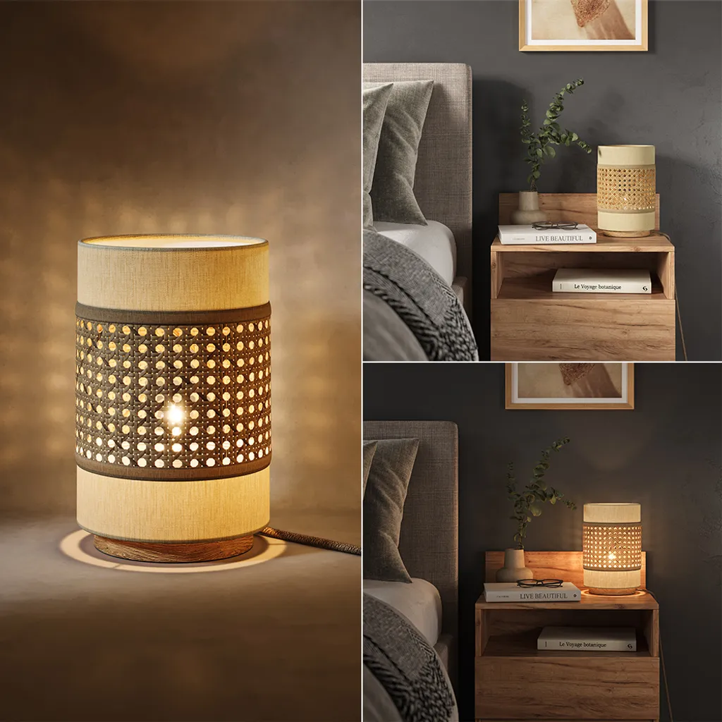 Vicco Lampada da tavolo Morten, 17.5 x 26.5 cm, Rattan/crema