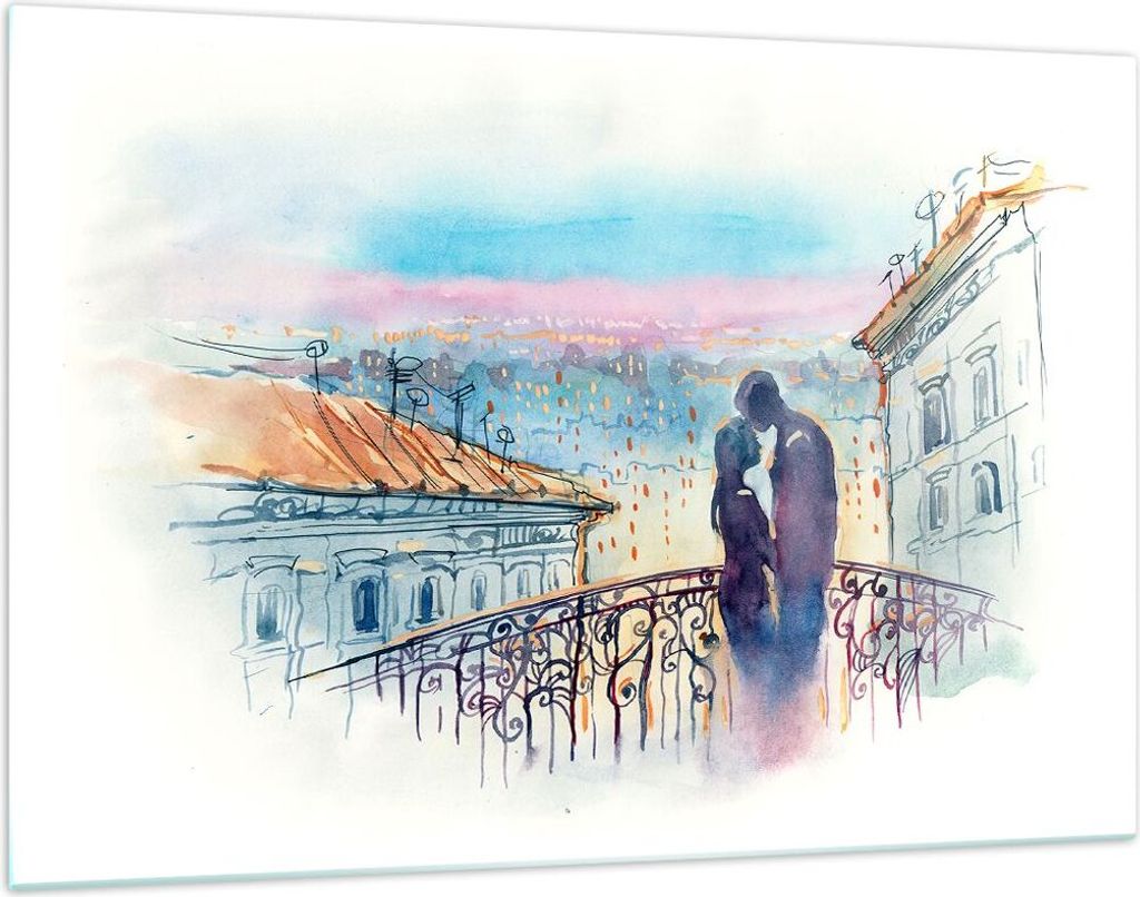 Bilder auf glas - Paar Liebe Stadt Brücke - 120x80cm - Glasbilder - Wandbilder - Kunstdruck - zum Aufhängen bereit - Wanddekoration aus Glas - Gl...
