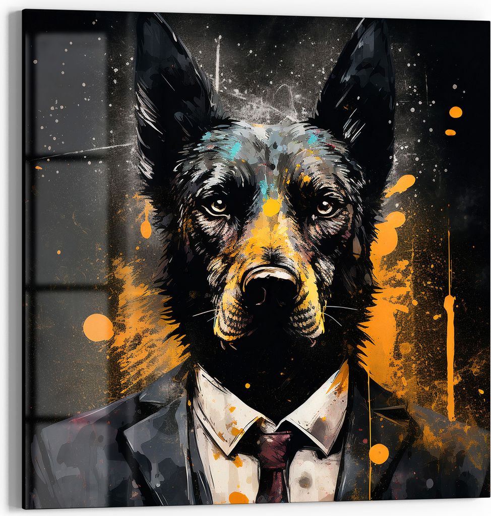 DEQOART Glasbild Echtglas 50x50 cm 'Schäferhund Visionen' Wandbild Bild modern Deko