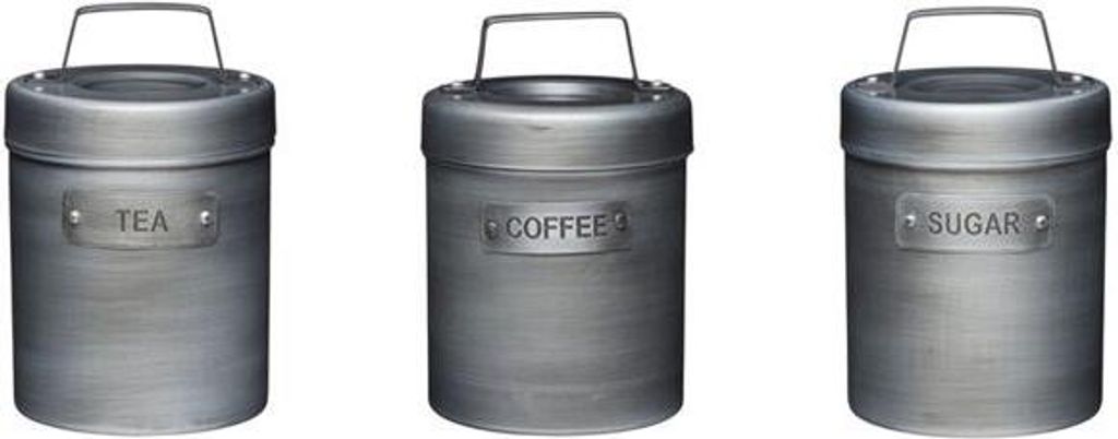 KitchenCraft Industrial Kitchen Kaffee-, Tee- und Zuckerdosen de Metall Vintage Style in Box de Geschenk 3 Stk.