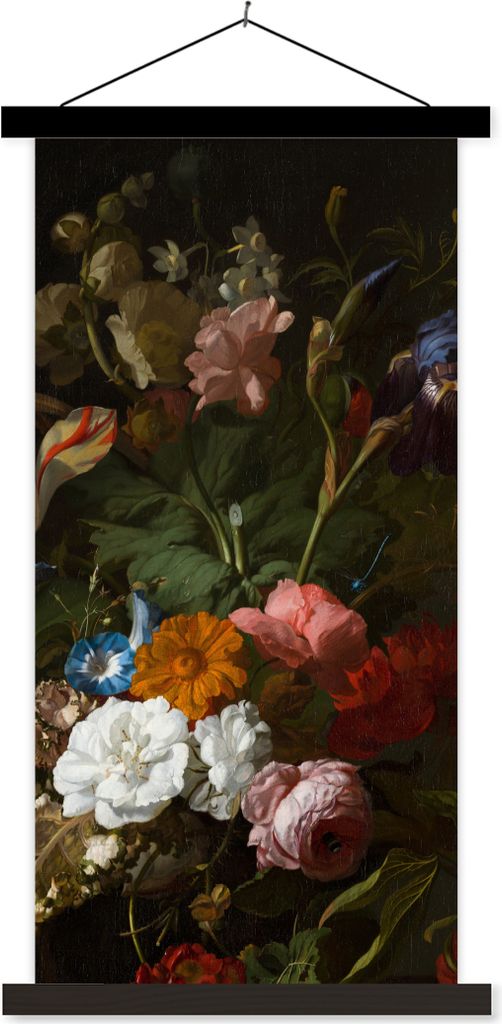 MuchoWow Textilposter Vase mit Blumen - Gemälde von Rachel Ruysch 60x120 cm mit schwarzem Rahmen - Magnete