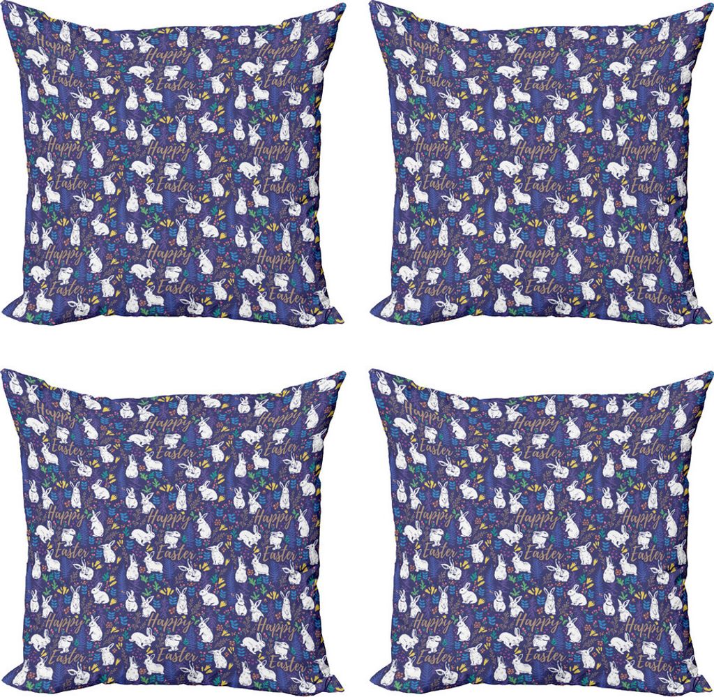 ABAKUHAUS Ostern Kissenbezug Set (4 Stück), Floral Bunnies Poses, Moderner Doppelseitiger Digitaldruck, 60 cm x 60 cm, Mehrfarbig