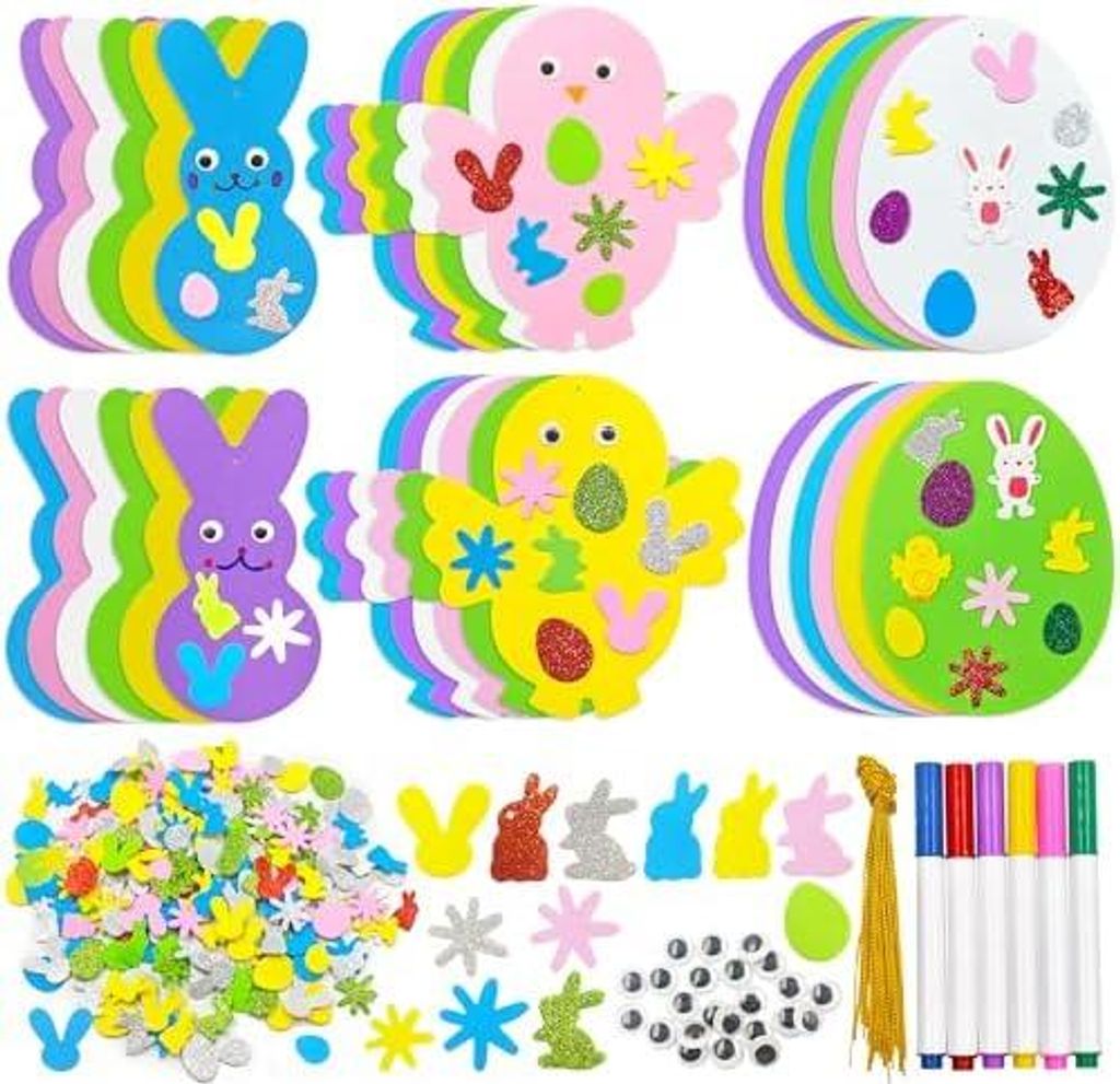 LYLIDIA 36PCS Ostern Basteln Kinder Hase Eier Küken Moosgummi Bastelset Ostern Frühling Schaum Kunst Handwerk Projekt Ornament Osterdeko Osterges...
