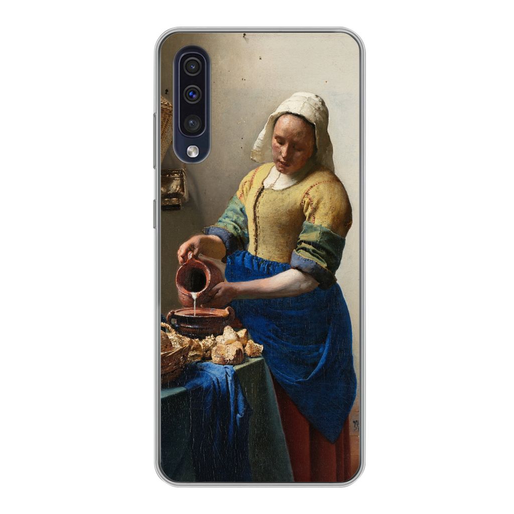 MuchoWow Handyhülle Schutzhülle Hülle für Samsung Galaxy A30s Das Milchmädchen - Johannes Vermeer Silikon Softcase Handy Hülle - Karteninhaber