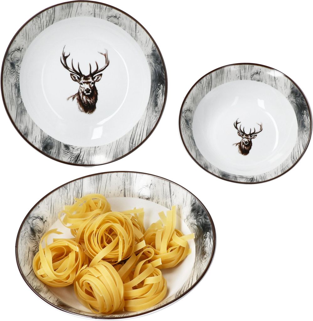 3tlg Servierschale Set Alois 650ml 1L & 1,3L Porzellan Hirsch Schüssel