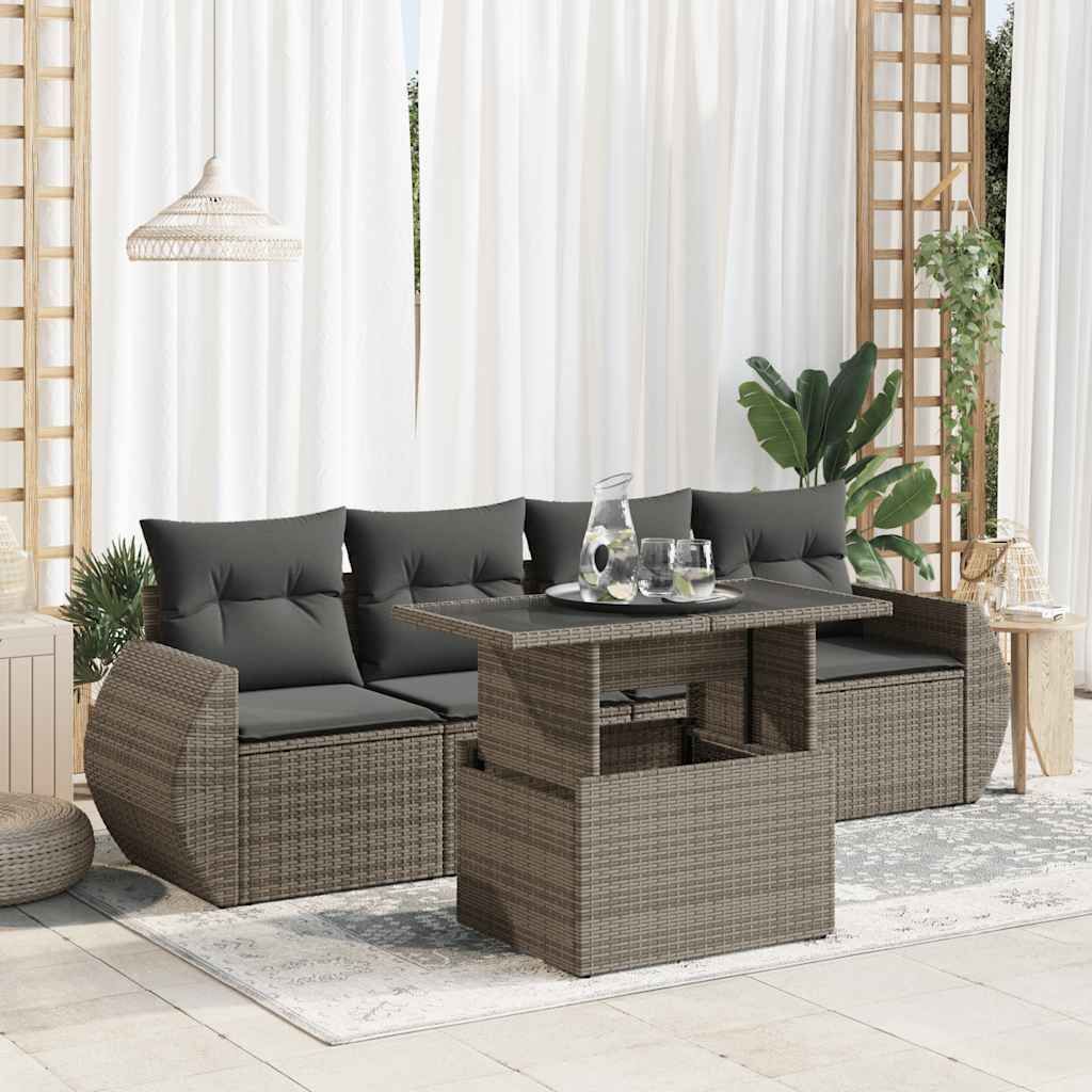 Maison Exclusive - 5-tlg. Garten-Sofagarnitur mit Kissen Grau Poly Rattan