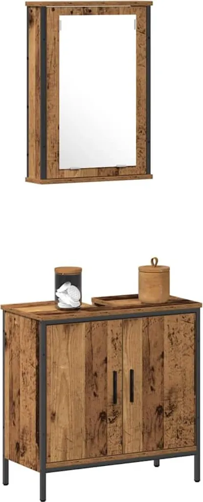 Mobilier de salle de bain complet 2 pièces en bois composite brun clair