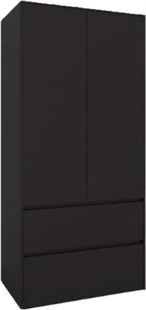 A black wardrobe with two doors and two drawers.