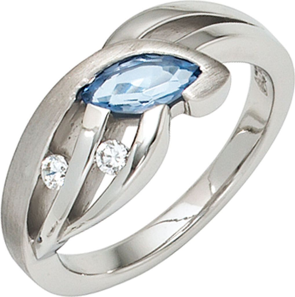 Ring Damenring Zirkonia blau & weiß 925 Silber rhodiniert teilmattiert Innenumfang 54mm Ø17.2mm