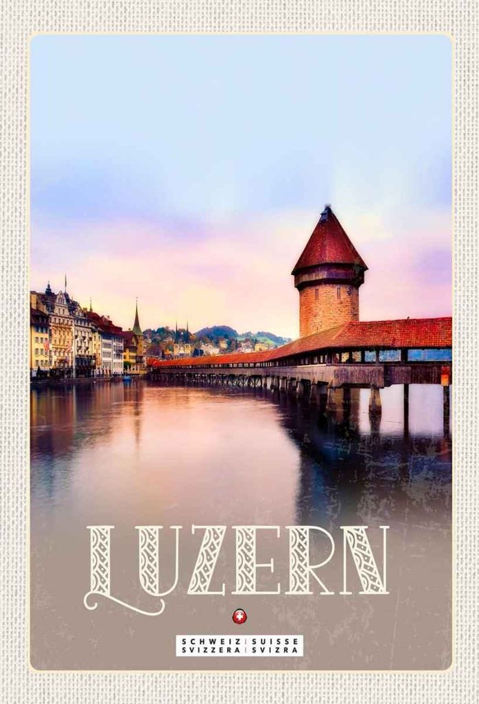 vianmo Holzschild 30x20 cm Luzern Schweiz Champal Bridge Natur Bildmotiv Reisemotiv Abenteuer Reisen