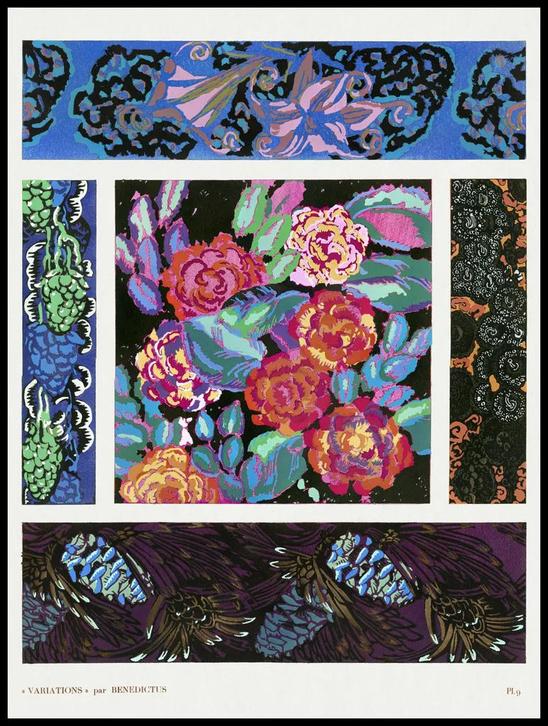 Poster 75x100cm Fiori Art Déco v.9, Bénédictus Vintage per il salotto