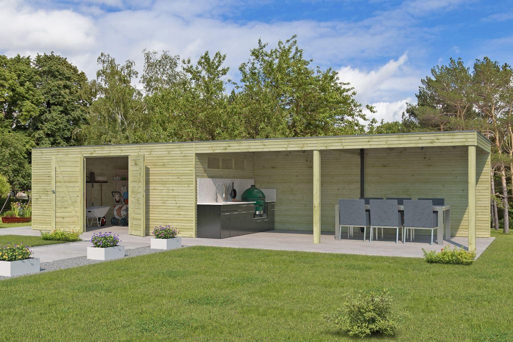 Gartenhaus Modell QB-Line 15,30 m² + 600 cm Anbau