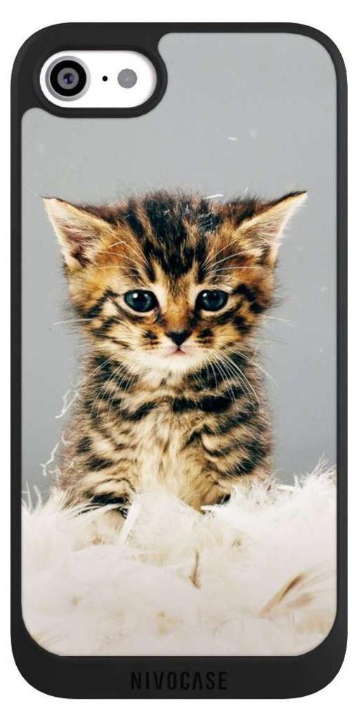 NIVOCASE Handyhülle für Apple iPhone SE (2020) Hülle NIVOpure Case Schwarz Feder Haustier Katze