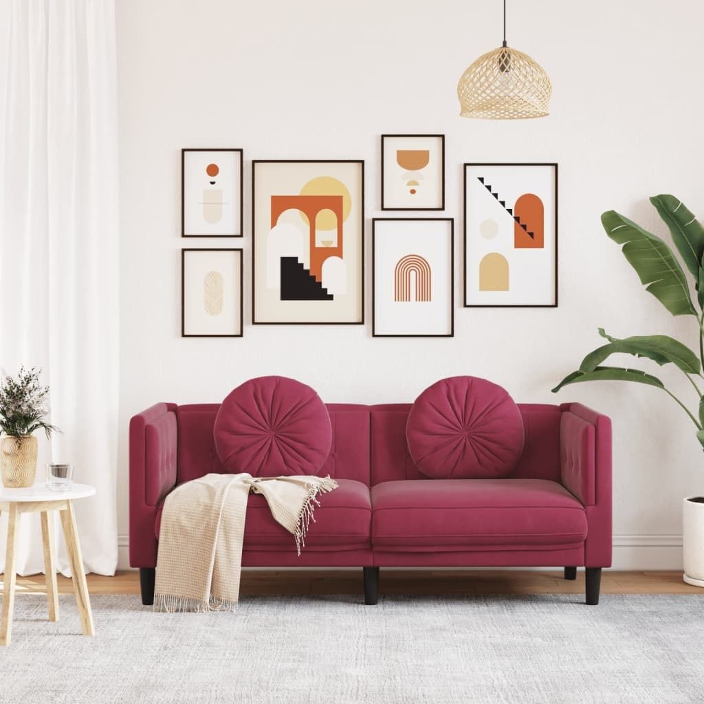 "2026 Aktion" Sofa mit Kissen 2-Sitzer Weinrot Samt - 173,5 x 77 x 70 cm - DEMöbel6208850