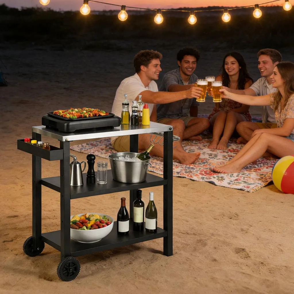 Chariot Barbecue Multifonctionnel avec Plan de Travail en Acier - 6