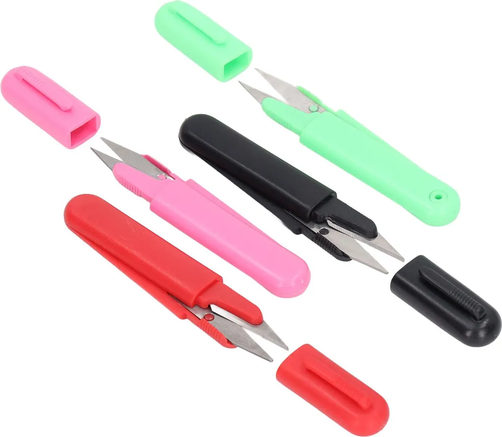 4 forbici per fili con coperchio, acciaio inossidabile, rotonde, fai da te, cucito, mini, piccole, leggere, per lavorare a maglia