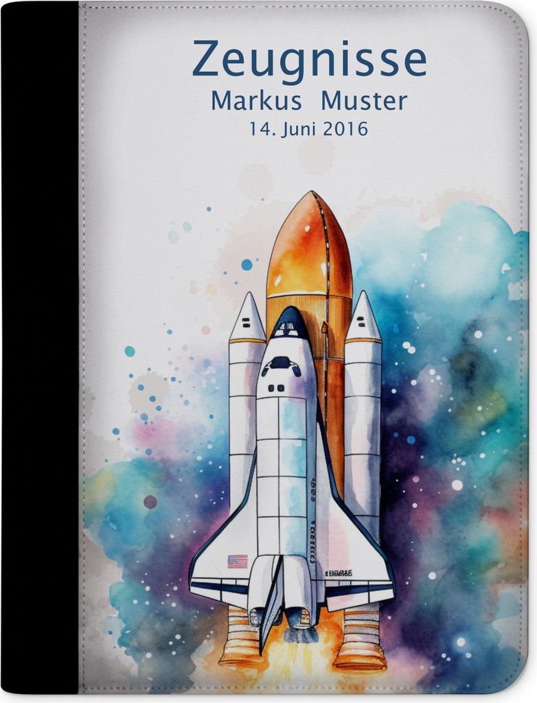 Zeugnismappe, Dokumentenmappe, Ordner A4, Spaceshuttle dark mit Klarsichthüllen