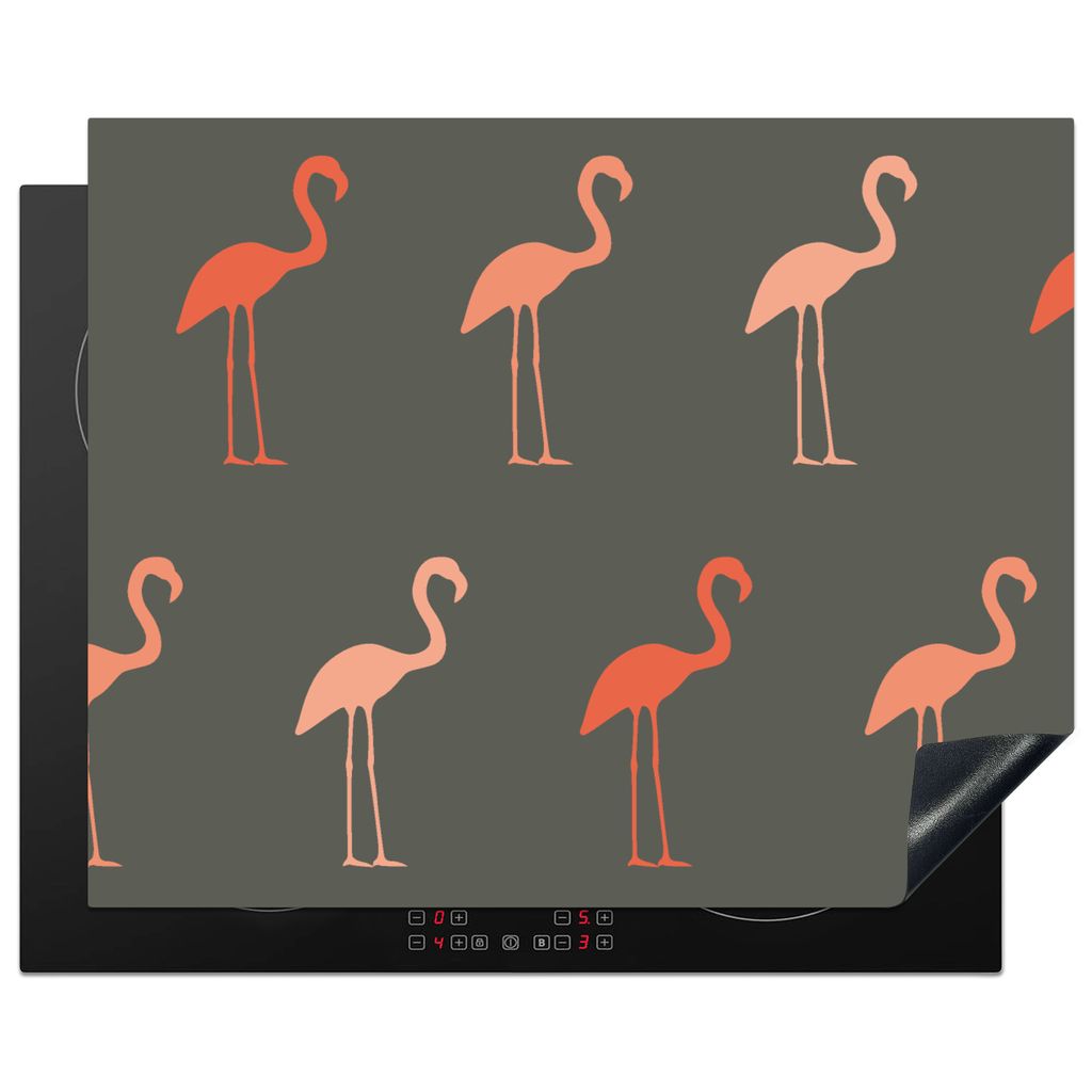 KitchenYeah Herdabdeckplatte Flamingo - Vogel - Muster , 65x52cm, Küche Deko, Glaskeramikkochfeld Herdabdeckung, Abdeckplatte fùr Kochfeld
