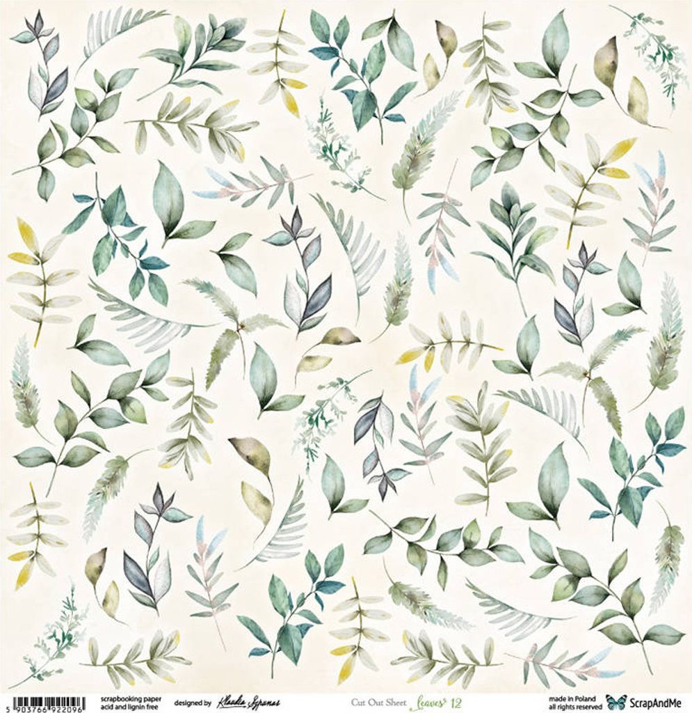 SCRAPandME 30x30cm einseitig Scrapbooking Papier 250g, Leaves 12