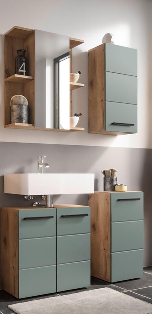 Badezimmer-Set >Vista< (4-tlg.) in Viking Oak / Schilfgrün - 115x190x31 (BxHxT)