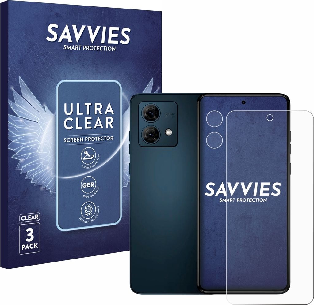 A product shot of a phone screen protector packaging and a smartphone.