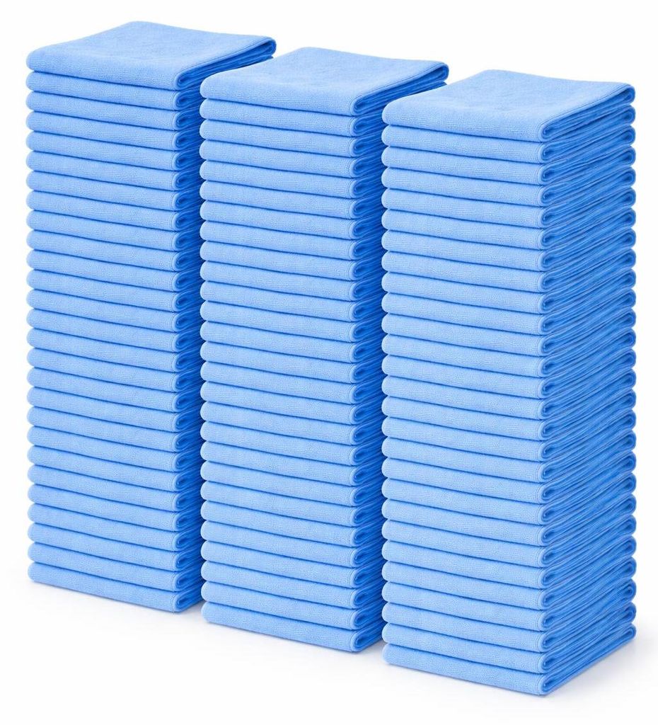 100er Set Mikrofasertücher 38x38 cm 210g/m² Trockentuch - Farbe Blau - Poliertuch Autopflege Reinigungstuch Autotuch Fenstertuch fusselfrei saugs...