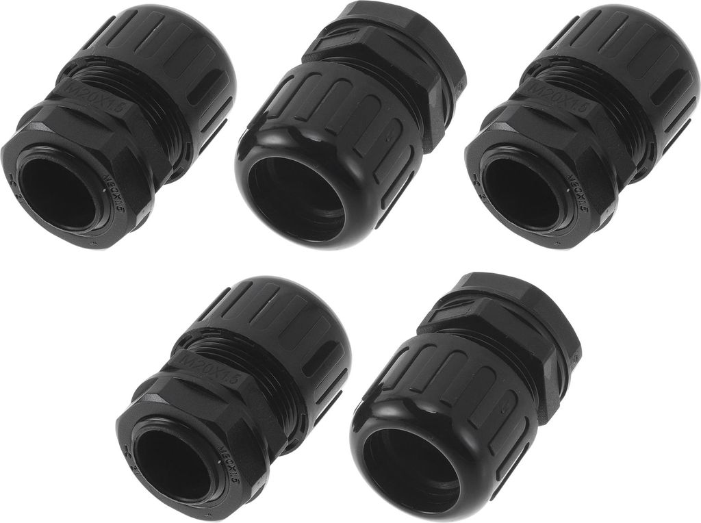 M20x1.5 Kabelverschraubungen 18.5mm / 0.73" Wellrohr Wasserdicht Zugfest Verbindung Geradedurch PA6 Nylon Schwarz 5 Stück