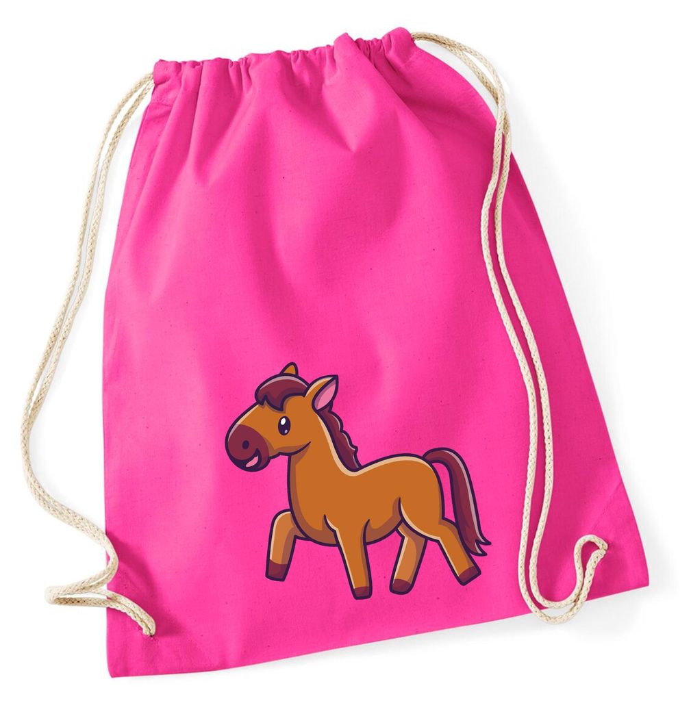 Huuraa Turnbeutel Pferd Comic 12 Liter Fuchsia Baumwolle Rucksack Geschenkidee