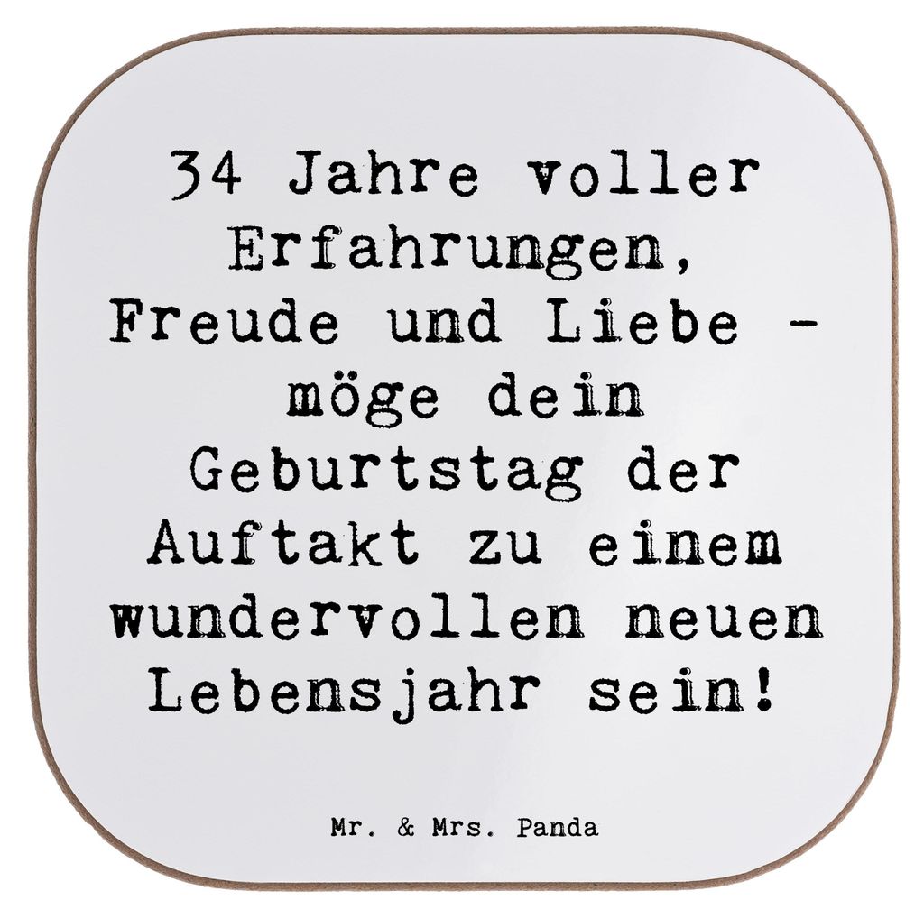 Mr. & Mrs. Panda Untersetzer Glas Spruch 34. Geburtstag Erlebnisse - Weiß - Geschenk, unvergessliche, gläseruntersetzer, Familie, Holzuntersetzer...